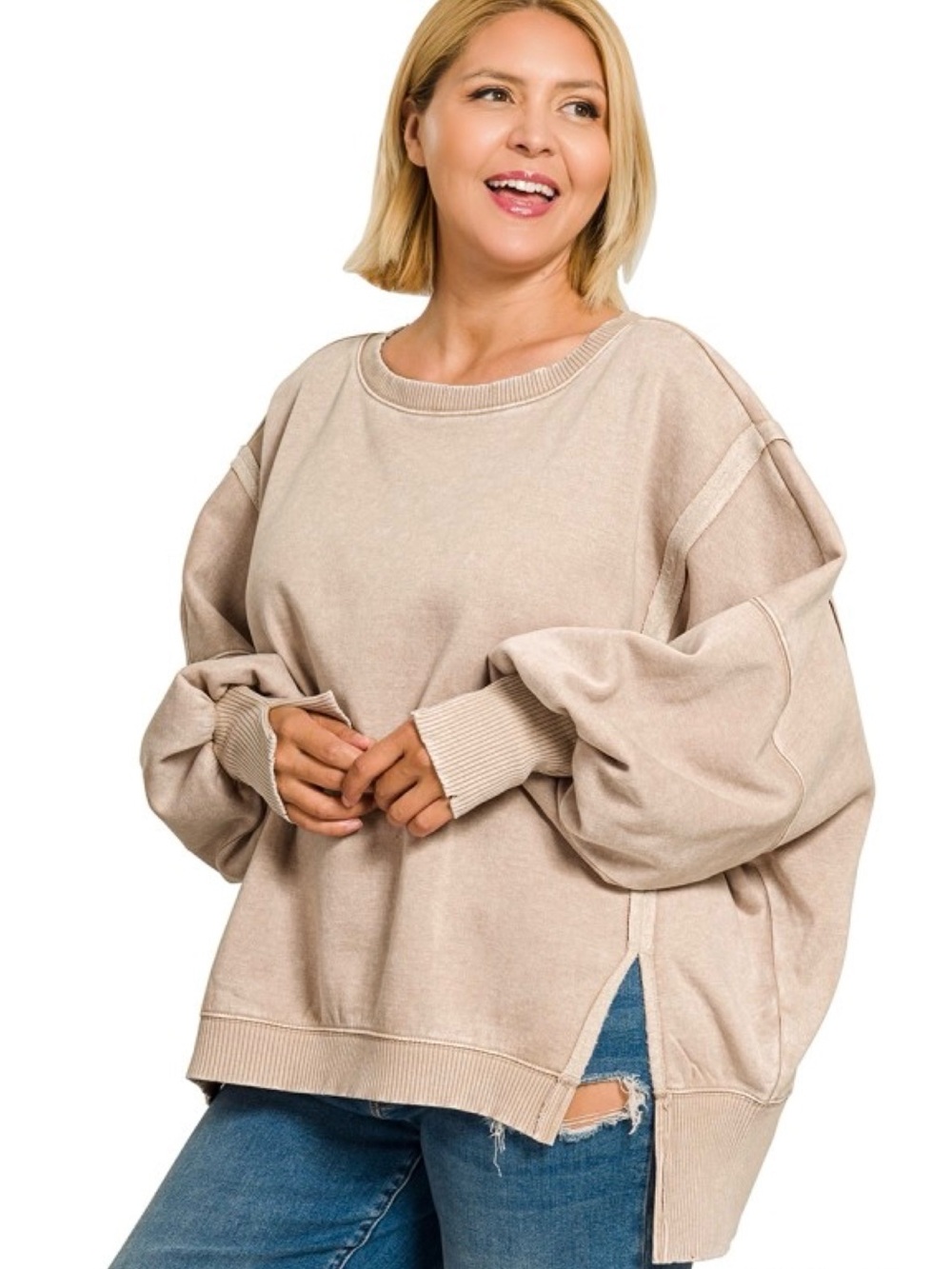 Oversized Crewneck Sweatshirt - Beige